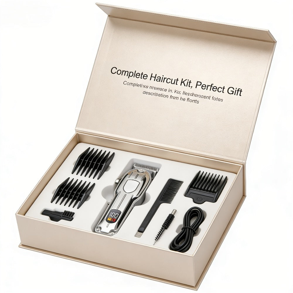 Professional Electric Hair Clipper Set for Men – 5-Speed LED Display Rechargeable Beard Trimmer & Hair Carving Kit