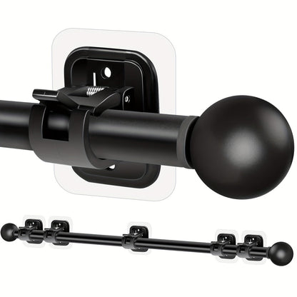 No-Drill Curtain Rod Set with Adhesive Brackets Renter Friendly 5/8 Inch Adjustable Window for Entryways, Bedrooms and Living Spaces