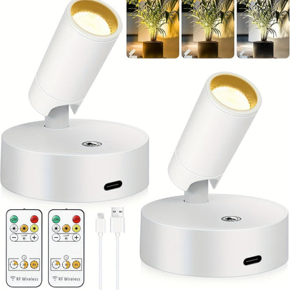 Rechargeable Indoor Spotlight LED, 3-Color Dimmable with Remote & Timer, 350° Adjustable, 2500mAh Battery