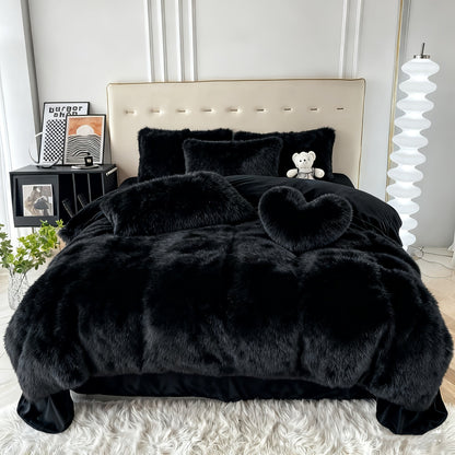 Velvet Duvet Cover Set Fluffy Plush Bedding Minimalist Solid Color, Carved Velvet Quilt Cover with Pillow Shams