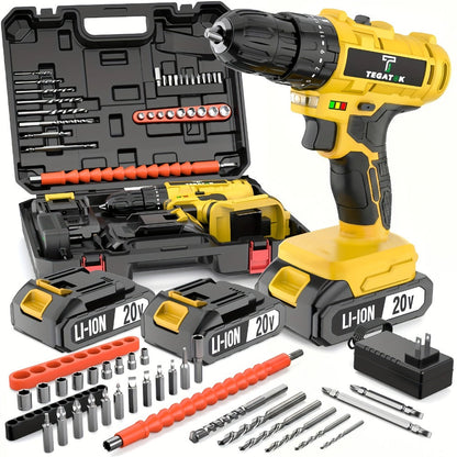 Cordless Drill Set 20V - Tegatok Impact Drill Kit with 45Nm Torque, 23-Speed Settings, LED Light