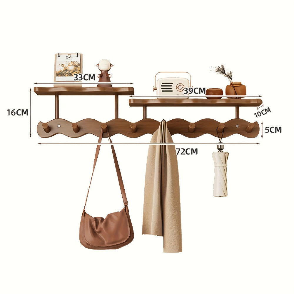 Bamboo Wall Mounted Coat Rack with 8 Hooks, Entryway Coat Hook Rack with Storage Shelf for Entryways, Bedrooms and Living Spaces