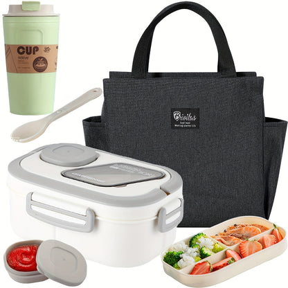 2-Layer Bento Lunch Box Set with Cup and Meal Bag - Multi-Grid Lunch Box for School, Office & Outdoor Picnics