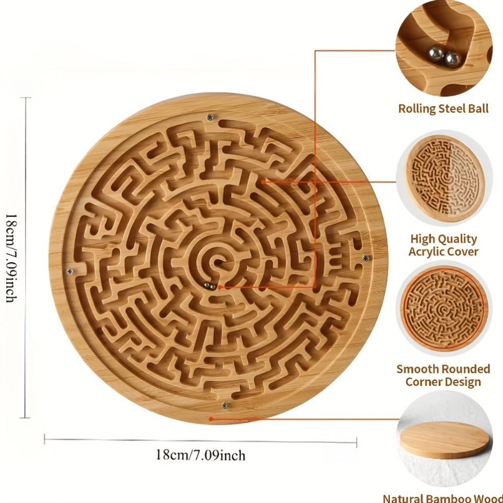 Wooden Maze Balance Board with Steel Ball, Brain Training Puzzle Game for Kids & Adults, Hand-Eye Coordination