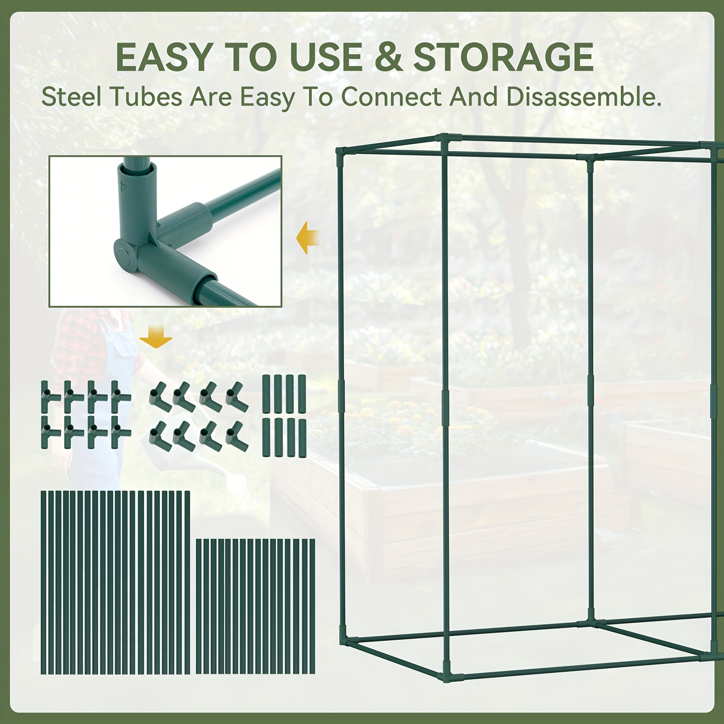 Plant Protection Tent Crop Cage with Zippered Door & Square Frame, Raised Garden Bed Cover Wind-Resistant for Outdoor Vegetables