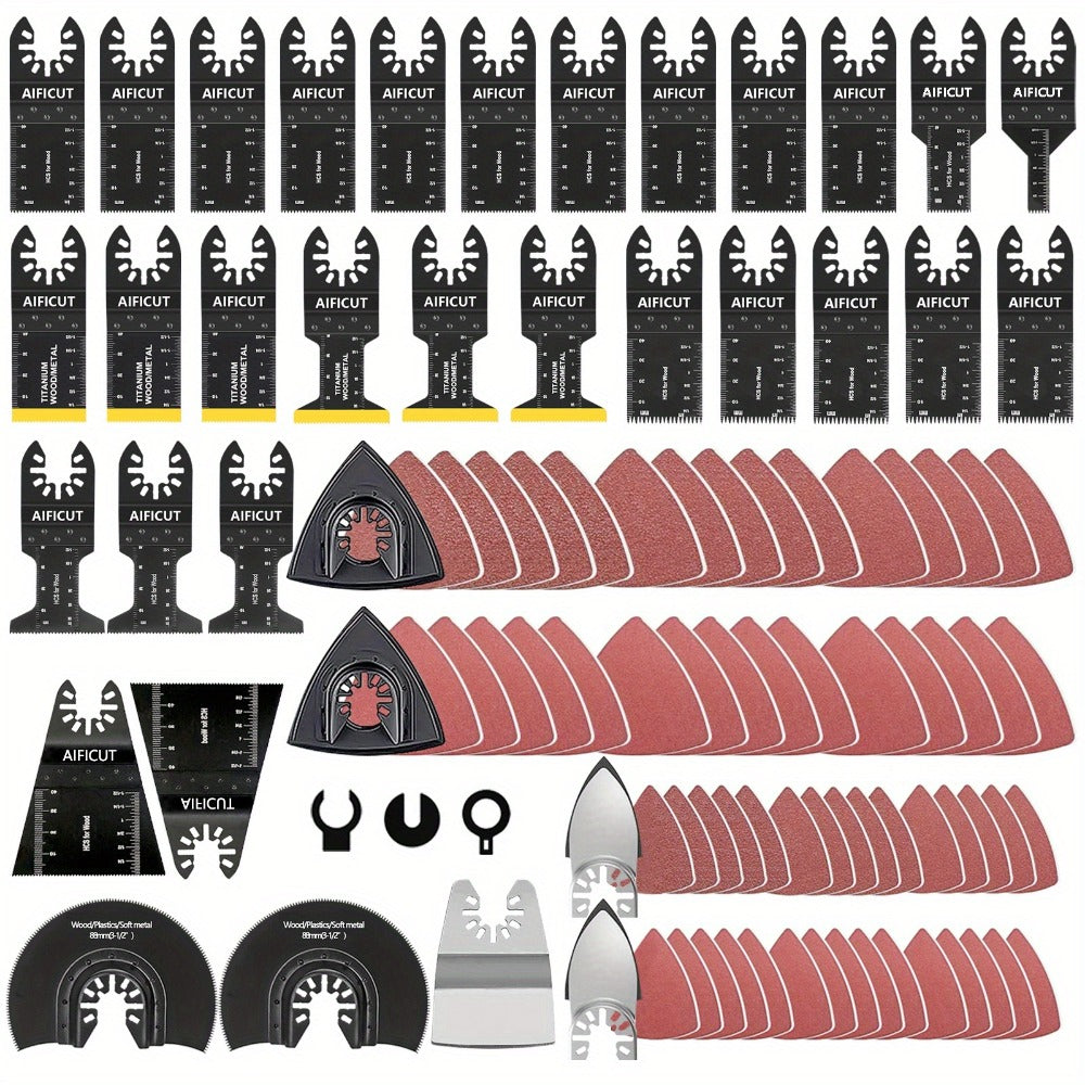 Oscillating Tool Blade Kit 98PCS Multi Tool Blades with Sanding Pads Sandpaper for Cutting Wood Plastic Metal Nails PVC Drywall Fits Most