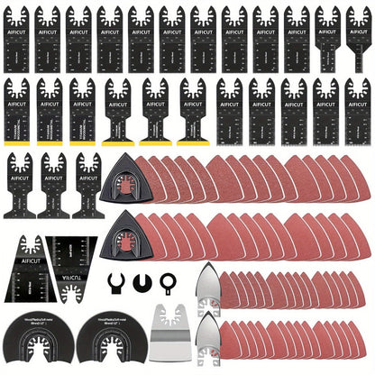 Oscillating Tool Blade Kit 98PCS Multi Tool Blades with Sanding Pads Sandpaper for Cutting Wood Plastic Metal Nails PVC Drywall Fits Most
