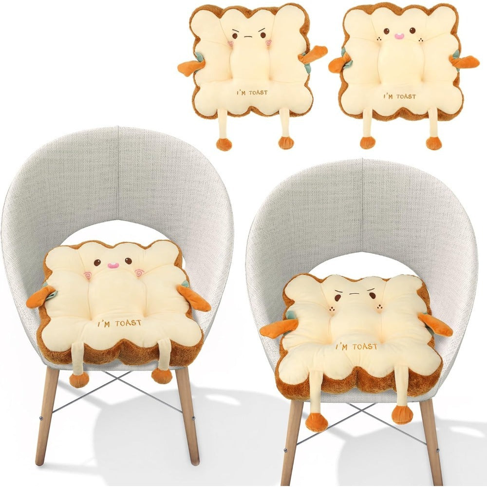 Kawaii Plush Toast Cushion Cute Bread Shaped Seat Pillow Funny Face Expression Soft Stuffed Food Pillow for Office Chair Car Sofa Bedroom