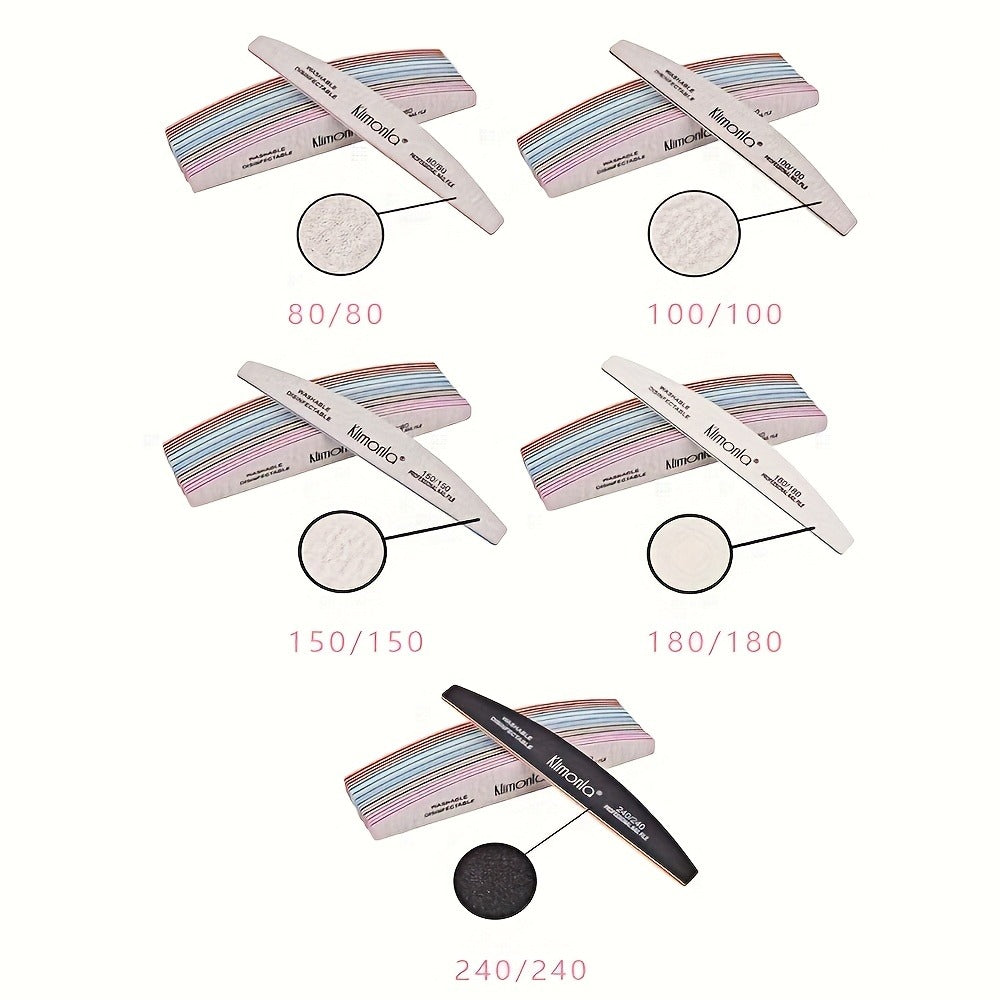Nail File Set Professional Half Moon Rolled Sanding Strips 5 & 10 Pcs – Gray Sanding Bands for Shaping Buffing Smoothing Natural Acrylic Gel