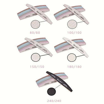 Nail File Set Professional Half Moon Rolled Sanding Strips 5 & 10 Pcs – Gray Sanding Bands for Shaping Buffing Smoothing Natural Acrylic Gel