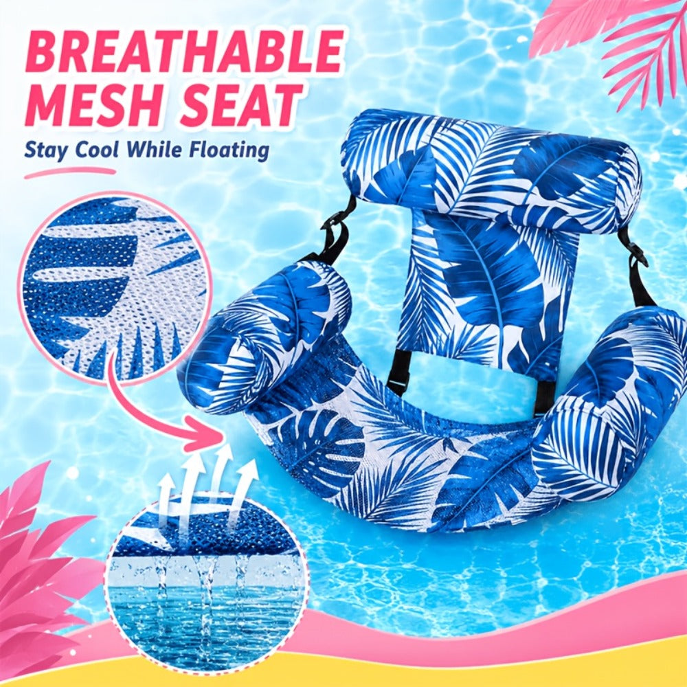 Pool Float Tropical Leaf Lounge Chair with Sling Seat, Inflatable Side Bolsters and Adjustable Headrest