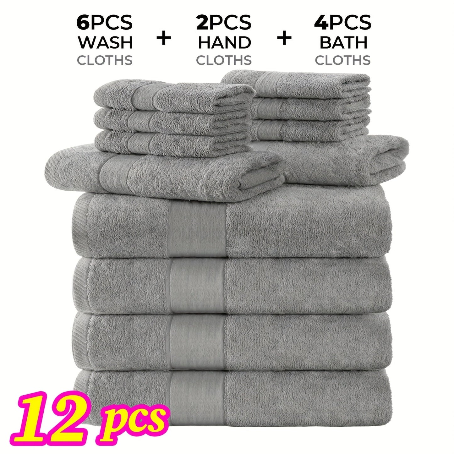 Towel Set 12 or 24 Piece Cotton Collection with Bath, Hand and Washcloth Formats in Seven Colors