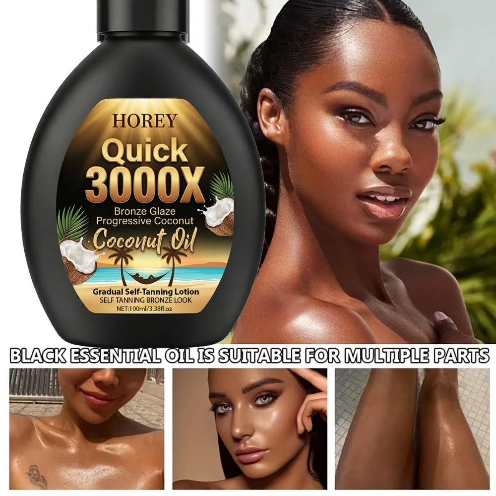 Coconut Oil Self-Tanning Lotion 100ml in Black Flip-Cap Bottle with Gold Label for Body Application
