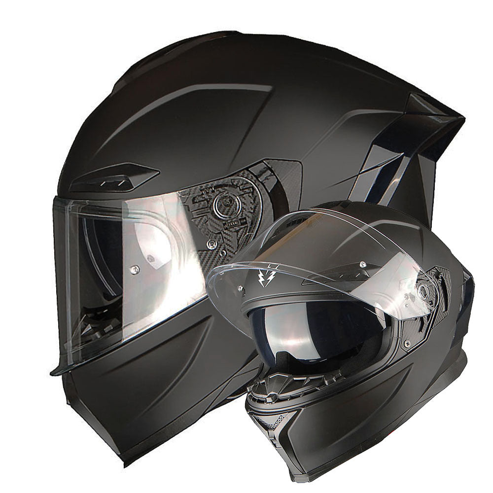 Motorcycle Helmet Full-Face Dual-Visor Shell with Clear Outer Shield, Smoked Inner Visor, Nine Colors and S-XL Sizes