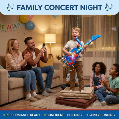 Kids Electric Guitar Toy with Microphone, Lights & Sounds, Musical Instrument Toy for Toddlers Ages 3-8
