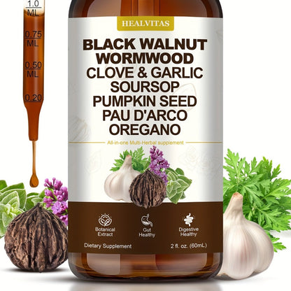 Gut Cleanse Herbal Tincture with Black Walnut Wormwood Berberine Soursop Oregano Garlic for Bath Time, Home Spa and Personal Care