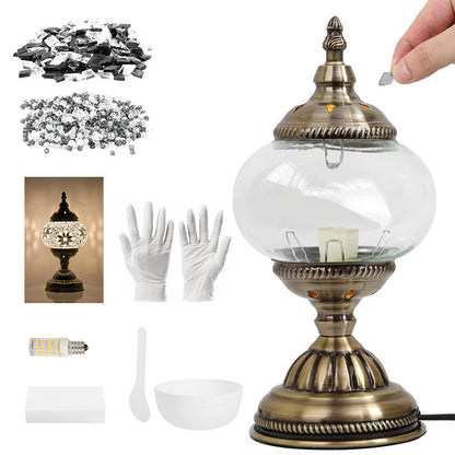 Moroccan Table Lamp Handmade DIY Turkish Lamp Dimmable Glass Metal Brass Bohemian Bedside for Entryways, Bedrooms and Living Spaces
