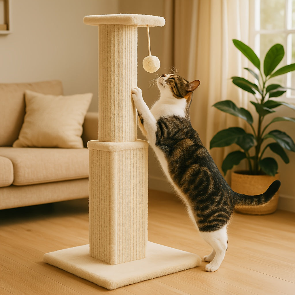 Cat Scratching Post Multi-Tier Sisal Tower for Indoor Cats – 18.9" & 32" Cat Tree with Hanging Ball Toy, Natural Sisal Rope, Sturdy Base