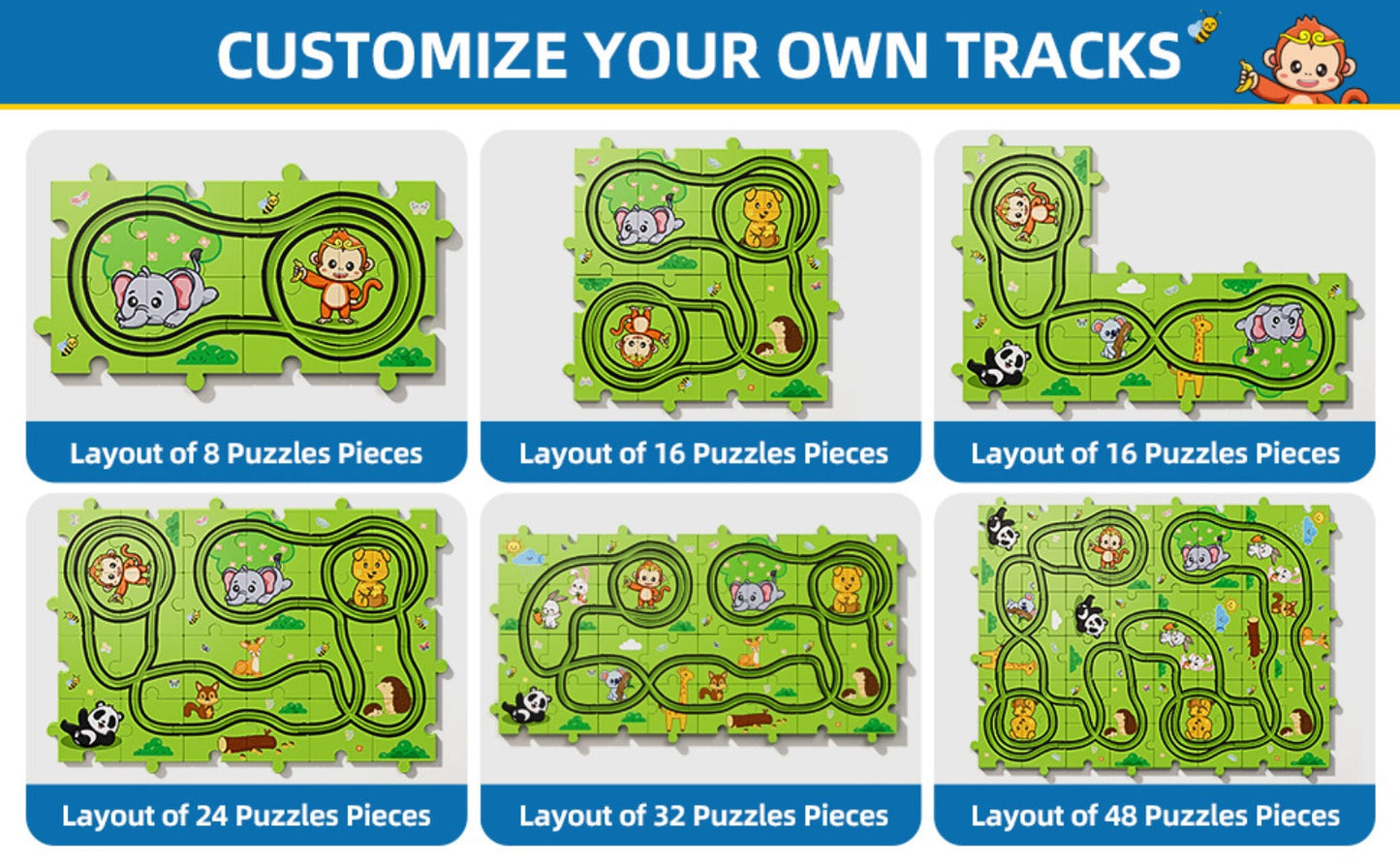 Jigsaw Puzzle Race Track Car Set Toy for Boys Kids, 39 56 73 PCS Flexible Building Track with Toy Cars