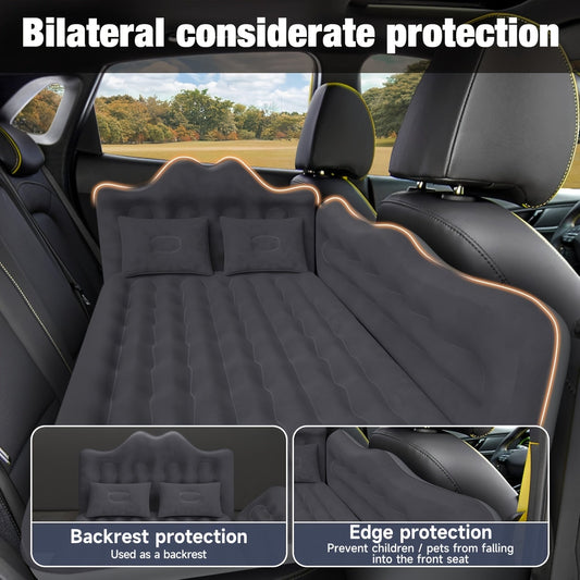 Back-Seat Car Inflatable Mattress with Two Pillows, Air Pump and Carry Bag in Black or Dark Blue