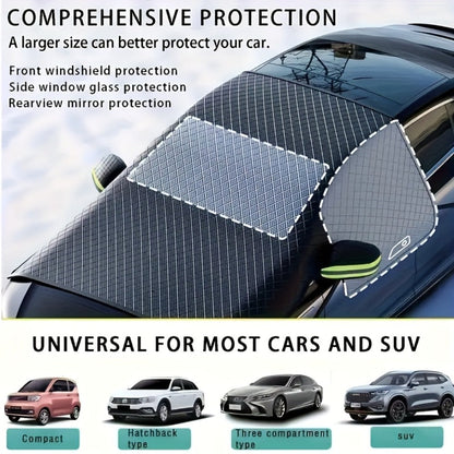 Magnetic Car Sunshade Cover Universal Fit – UV Blocking Heat Insulating Snow Wind Leaf Proof with Reflective Strips