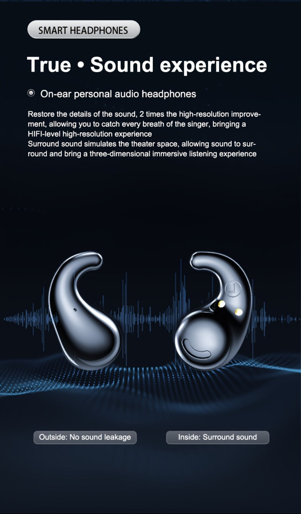 Heart-Shaped Bluetooth 5.4 Sleep Earbuds with Digital Charging Case in Black, White or Khaki