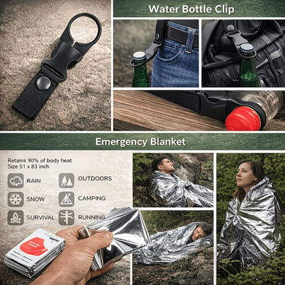 Outdoor Camping Emergency Survival Kit Black Box | Portable Camping Gear Essentials Set | Wilderness Survival Tools Gift for Men Who Love