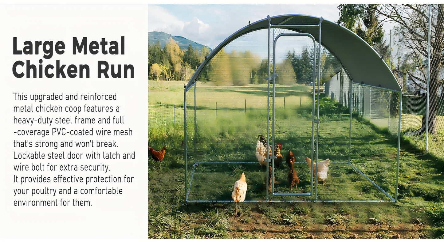 Walk-in Chicken Pen Large Metal Outdoor Poultry Enclosure Cover Yard Cage for Chickens Ducks Rabbits 3 Sizes Available