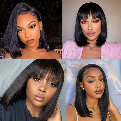Human Hair Bob Wig for Women, 5x1 T Part Lace Front, Brazilian Straight Middle Part, 180% Density