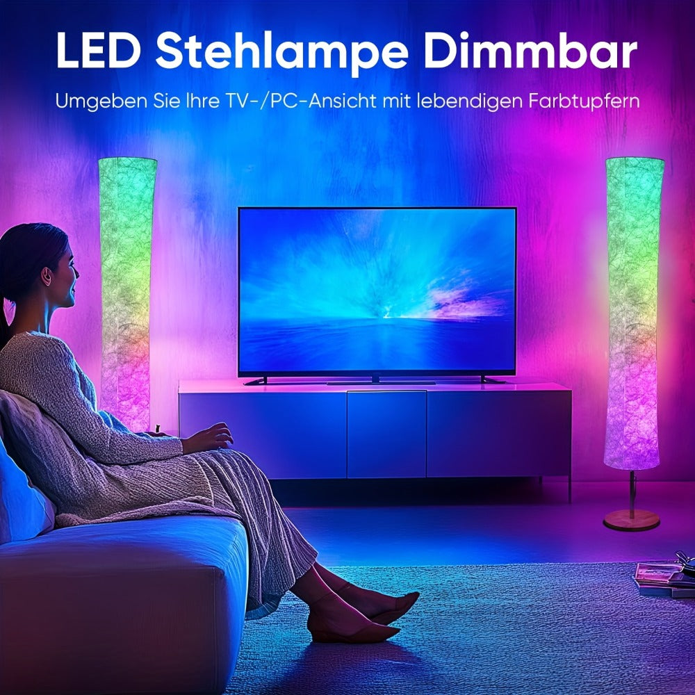 60-Inch Cylindrical Fabric-Shade RGB Floor Lamp with App, Remote, Music Modes and One- or Two-Lamp Options