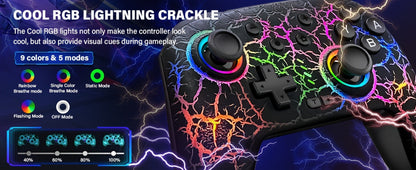 Switch Pro Controller Wireless RGB Rechargeable with 6-Axis Gyro & 10 RGB Lights, Compatible with Nintendo Switch