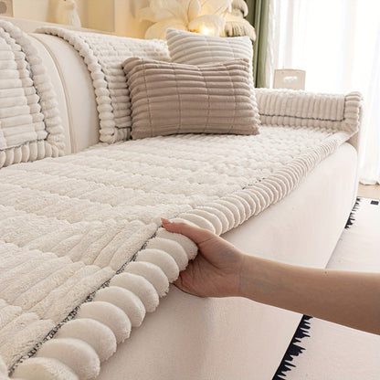 Sofa Cushion Cover Plush Velvet Washable Seat Pad Wavy Edge Soft Kapok Filling for Couch Loveseat 1 2 3 4 Seater