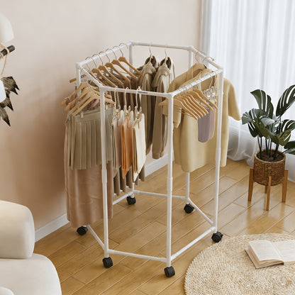 White Four-Sided Rolling Clothing Rack with Multiple Hanging Rails and 120 x 35 x 35 cm Frame