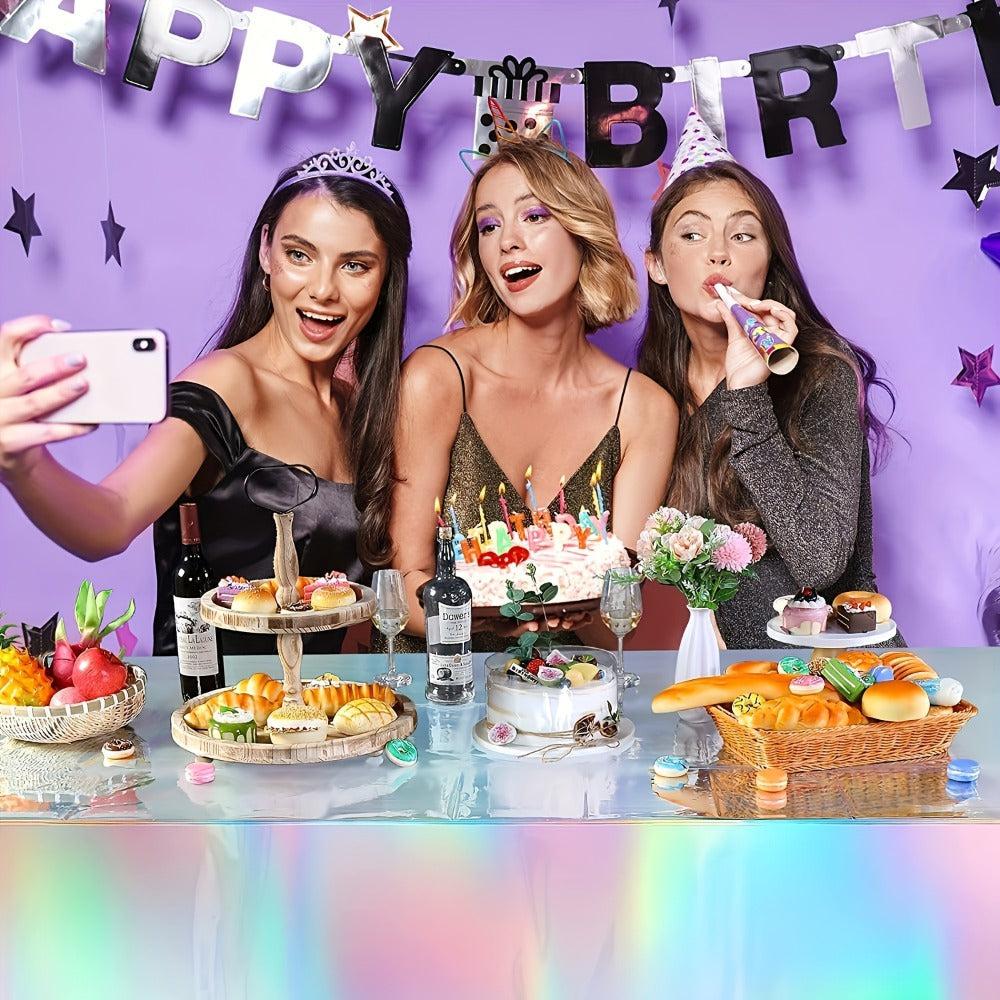 Holographic Rainbow Table Covers 10 Pack – Disposable Foil Tablecloths for Party, Wedding, Birthday & Gender Reveal