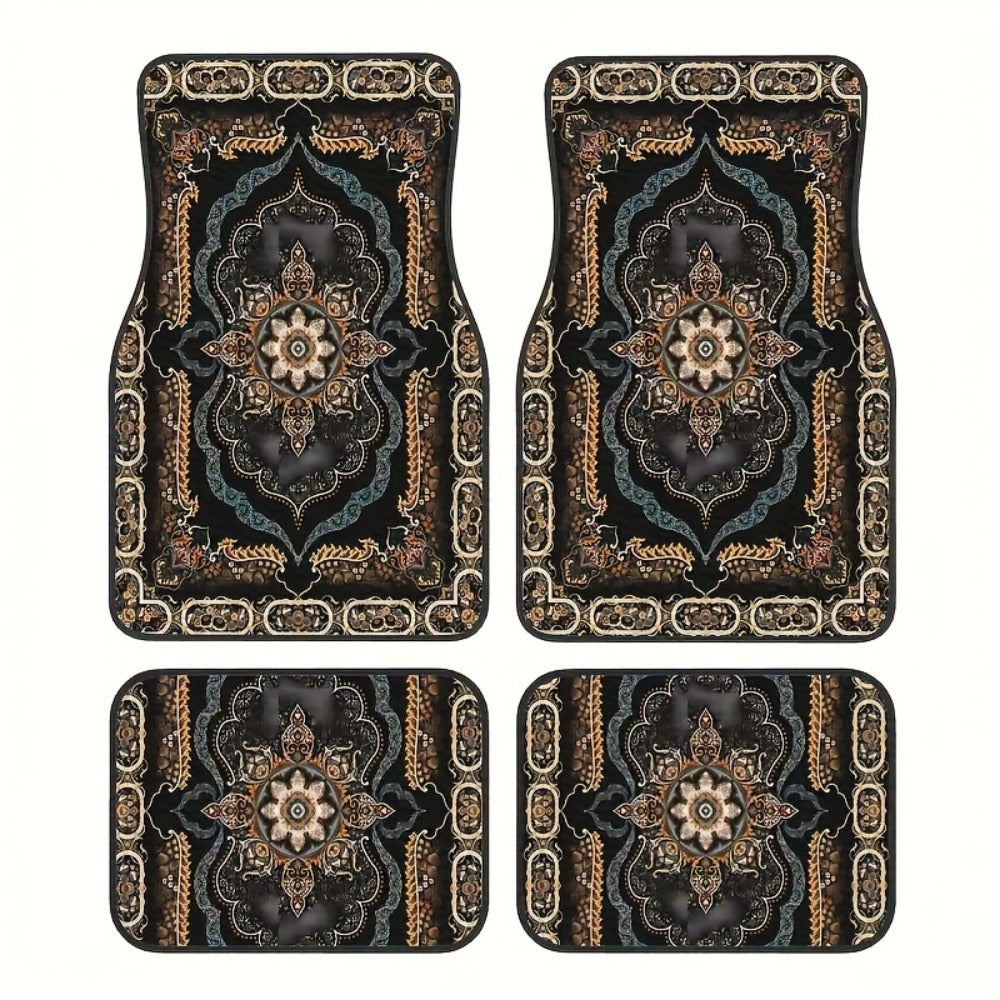 Blessed Script Car Floor Mats with Black Printed Surfaces in Two- or Four-Piece Set Options