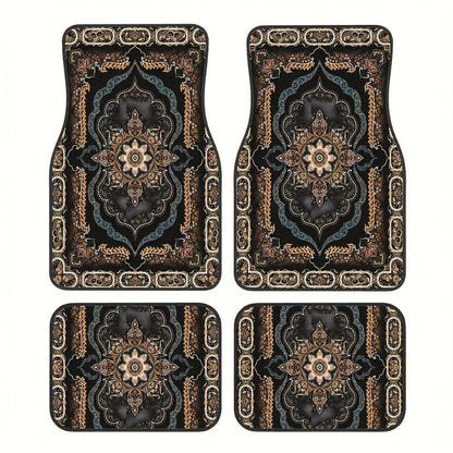 Blessed Script Car Floor Mats with Black Printed Surfaces in Two- or Four-Piece Set Options