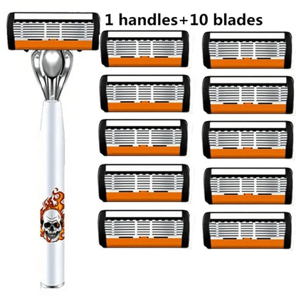 Men's Safety Razor with Replacement Blades - Anti-Slip Stainless Steel Handle Shaver for Beard & Sideburns