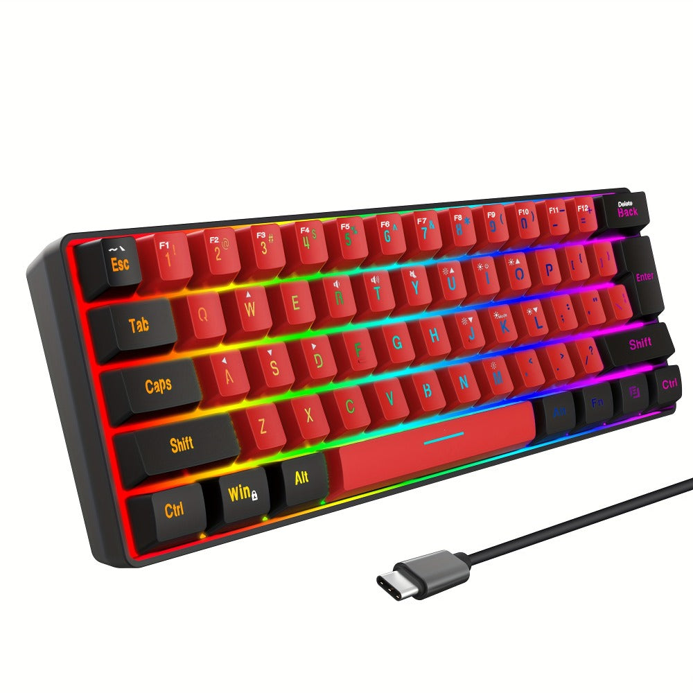 60% Mini Wired Gaming Keyboard SNPURDIRI RGB Backlit Ultra-Compact Film Keys – Space-Saving Tenkeyless Design for PC Gamers