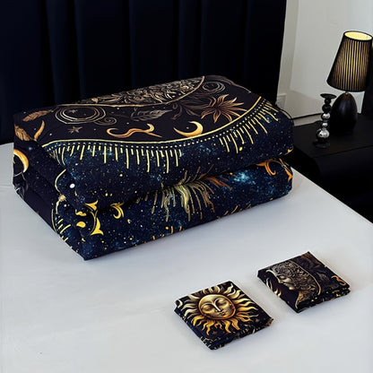 Sun Moon and Planet Print Comforter Set in Black with Twin, Full, Queen and King Size Options