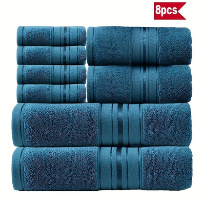 Striped Bath Towels, Towel Set 8 Piece 550GSM Pure Cotton Vintage Striped Bath, Hand Towels and Washcloths for Home and Guest Use