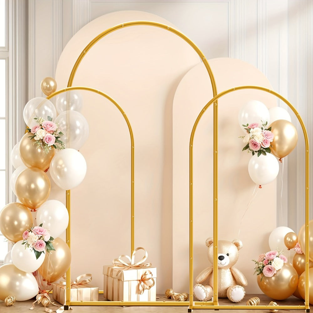 3-Pack Golden Metal Photo Backdrop Arch Set (7.2/6.6/6ft), Wedding Ceremony Party Frame for Birthday