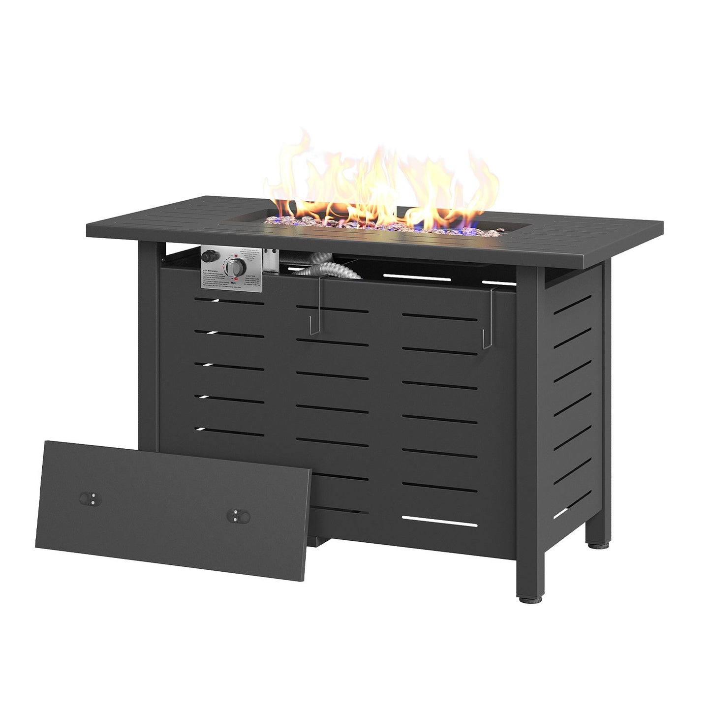 Propane Fire Pit Table Outdoor 50, 000 BTU Gas Fire Table with Lid Lava Rocks & Cover for Patio Backyard Deck Black Brown 40"/44"
