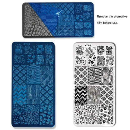 Nail Stamping Plate Set 9Pcs with 7 Mixed Design Stainless Steel Plates – Complete Nail Art Stamp Kit with Stamper & Scraper for Floral