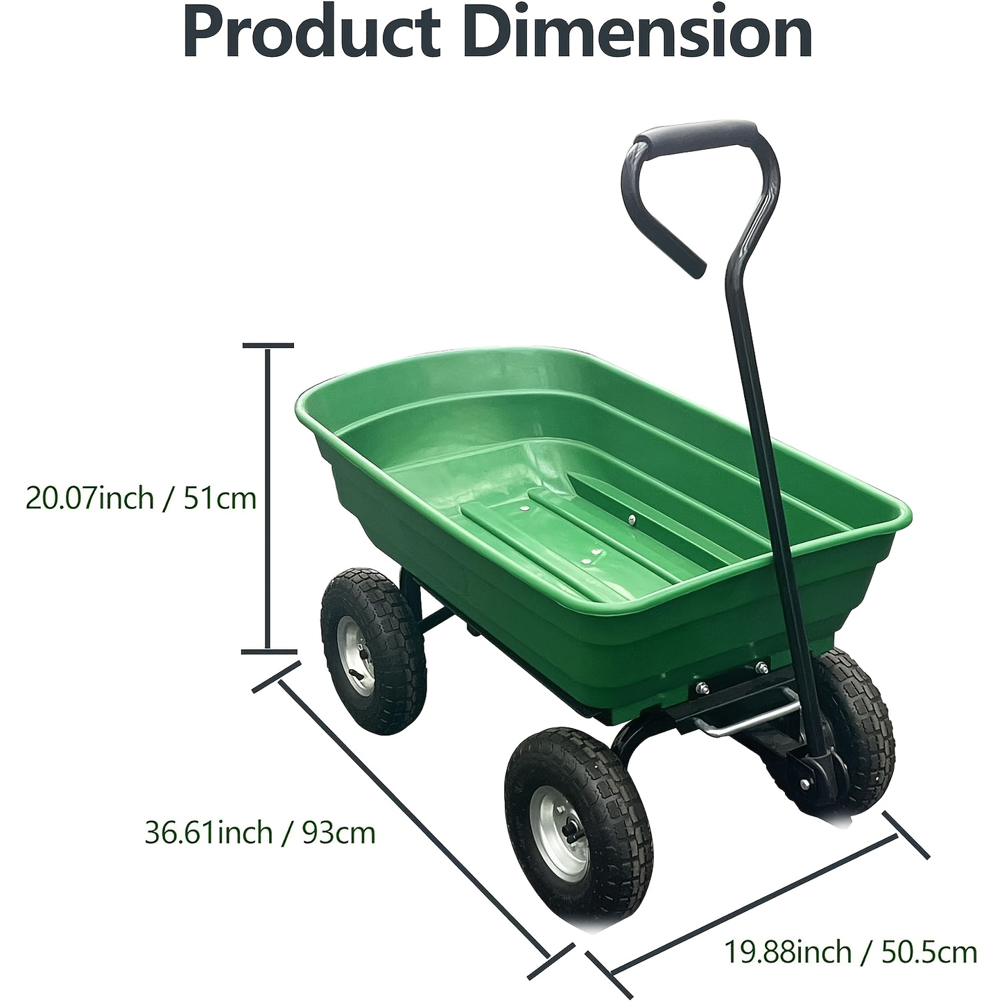 Utility Wagon Poly Bed Steel Frame Dump Cart with Built-in Stand, Towable Wheelbarrow for Garden