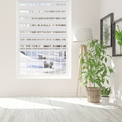 Cordless Zebra Roller Shade with Valance, Day Night Window Blind, Dual Layer Window Treatment Mesh Opaque Fabric