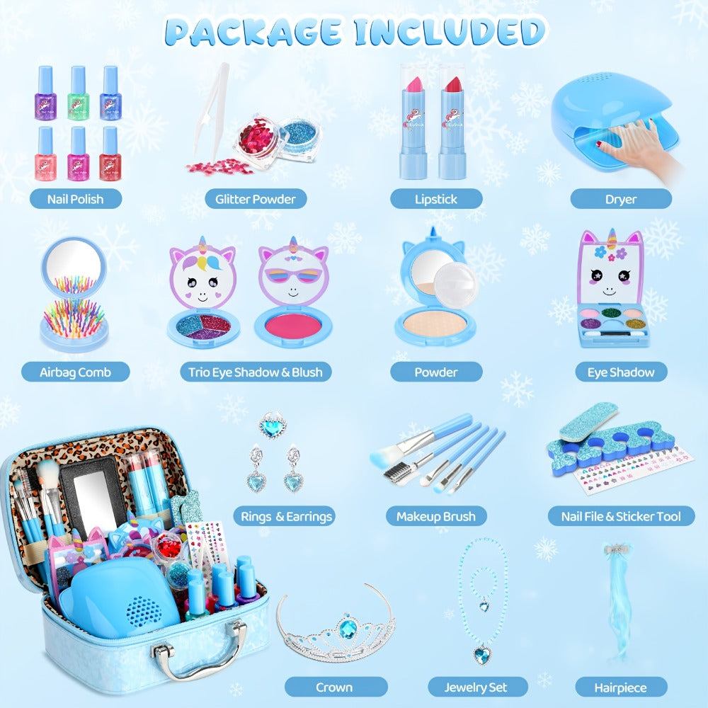 Kids Makeup Set for Girls, 2-in-1 Princess Makeup & Nail Art Kit, Pretend Play Cosmetics with Nail Polish
