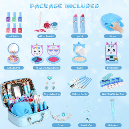 Kids Makeup Set for Girls, 2-in-1 Princess Makeup & Nail Art Kit, Pretend Play Cosmetics with Nail Polish