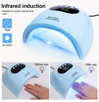 SUN S3 UV LED Nail Lamp with 24 Light Beads, 5V Input, Digital Display and Three Color Options