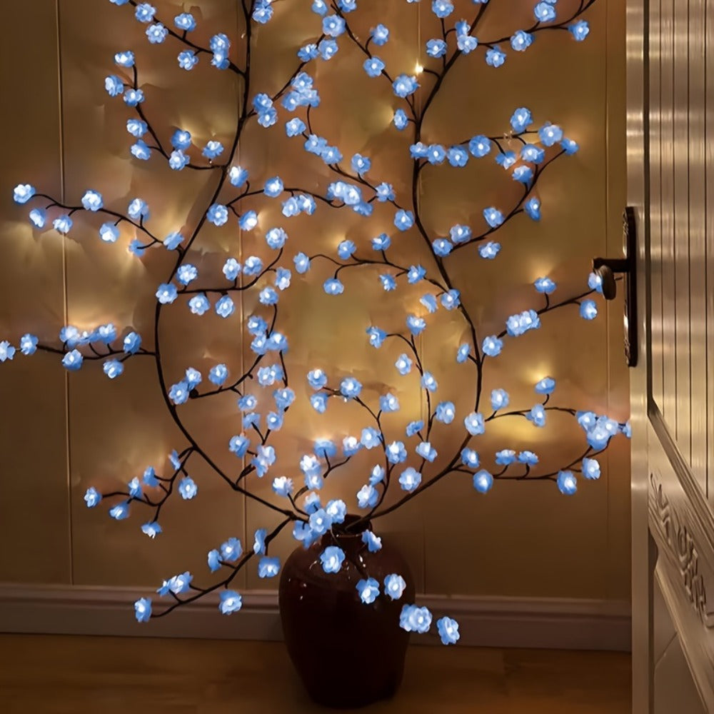 Cherry Blossom LED Fairy Lights USB Powered, 96-Light Faux Floral Garland, Dimmable & Cool White