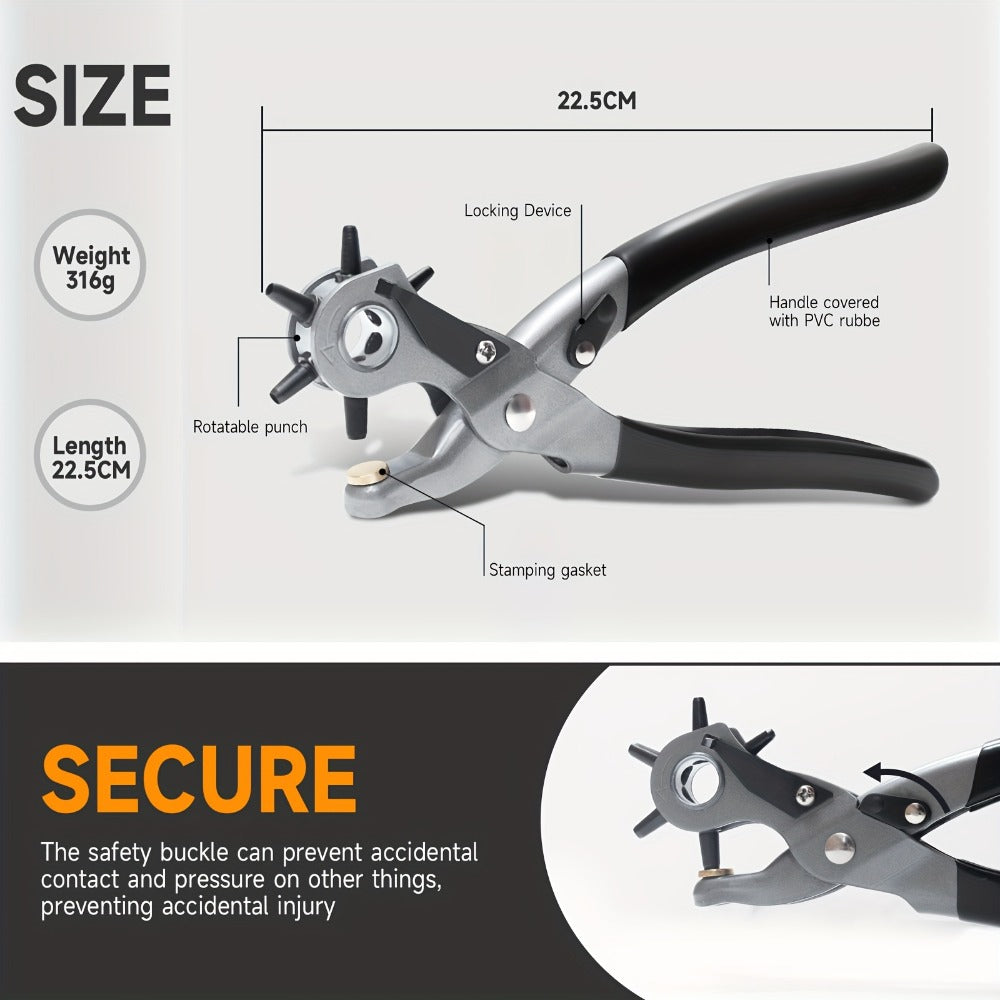 Leather Hole Punch for Belt – Heavy Duty 6-Hole Rotary Belt Puncher Kit for Saddles Shoes Fabric DIY Craft Projects Upgraded Round Hole